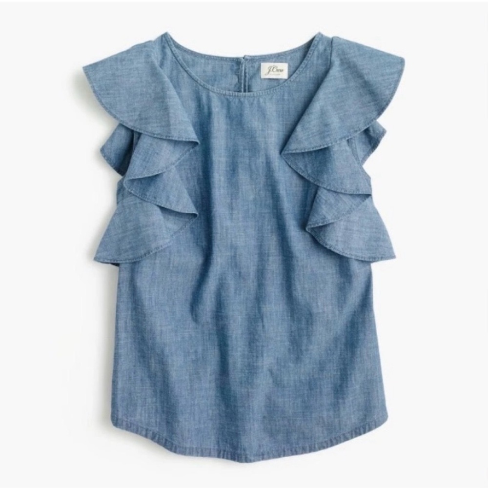 J. Crew Blue Ruffle Sleeve Blouse